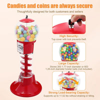 Gumball Vending Machine, 43.3in Height Red Spiral Candy Machine Dispenser, Gum Ball Machine for Kids, Includes 100 Pcs Twister Balls (32mm), Big Gumball Bank for 1 Yuan Coin Only