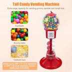 Gumball Vending Machine, 43.3in Height Red Spiral Candy Machine Dispenser, Gum Ball Machine for Kids, Includes 100 Pcs Twister Balls (32mm), Big Gumball Bank for 1 Yuan Coin Only